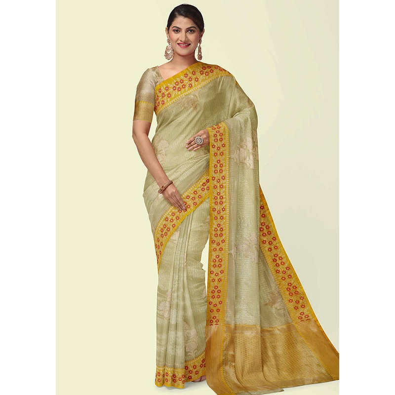 Beige Cotton Zari Saree Without Blouse Piece - JD986581836