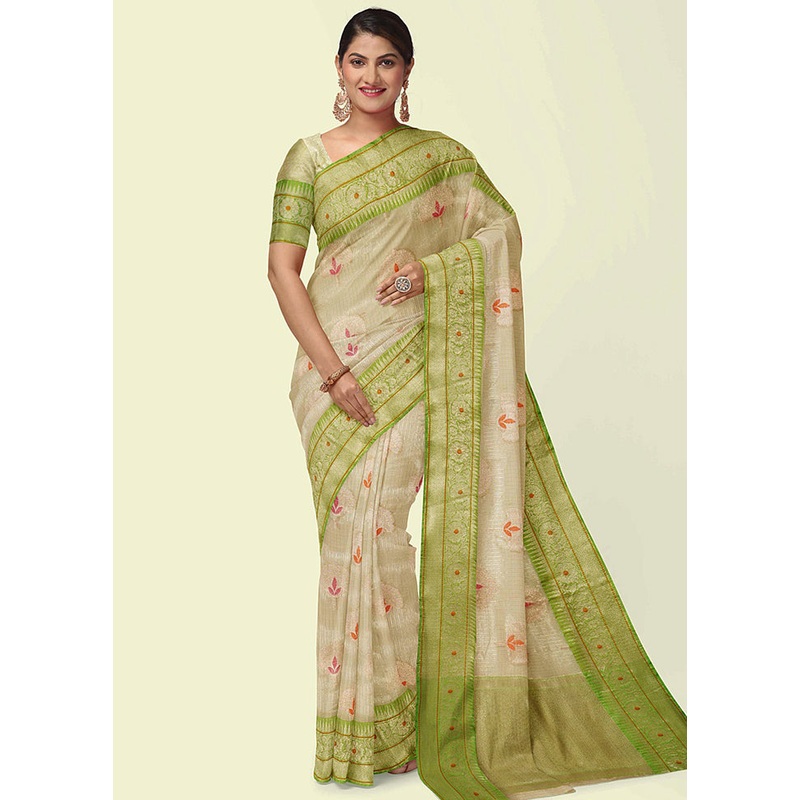 Beige Cotton Zari Saree Without Blouse Piece - JD986581838