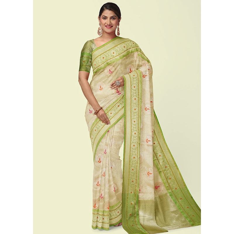 Beige Cotton Zari Saree Without Blouse Piece - JD986581840