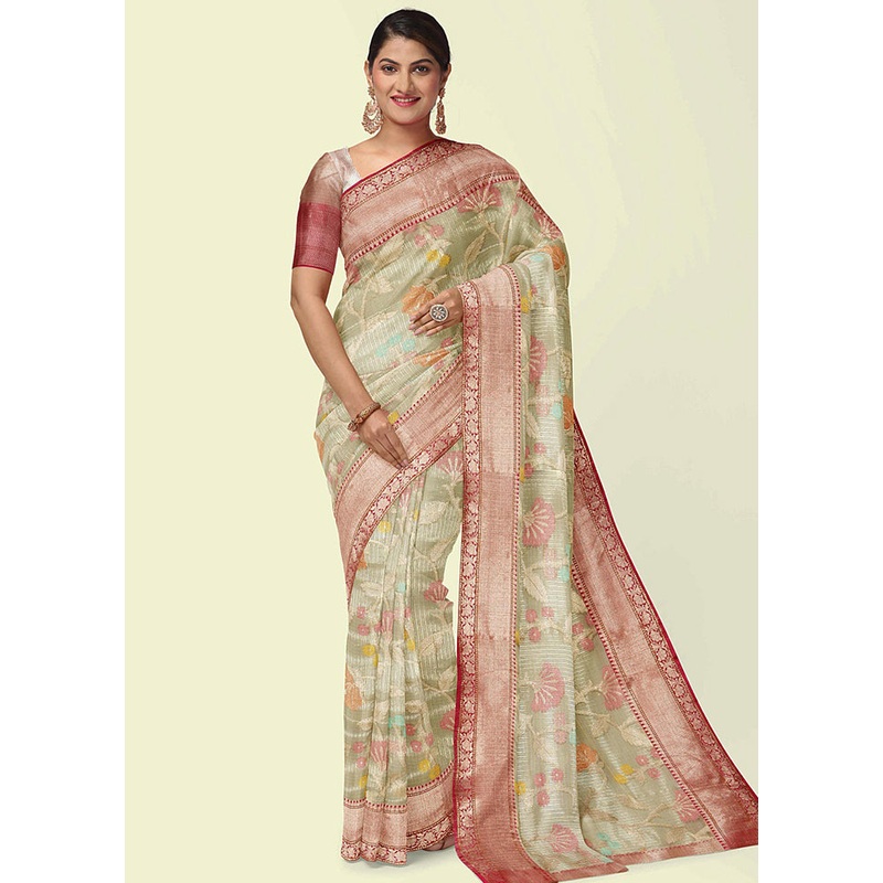 Beige Cotton Zari Saree Without Blouse Piece - JD986581849