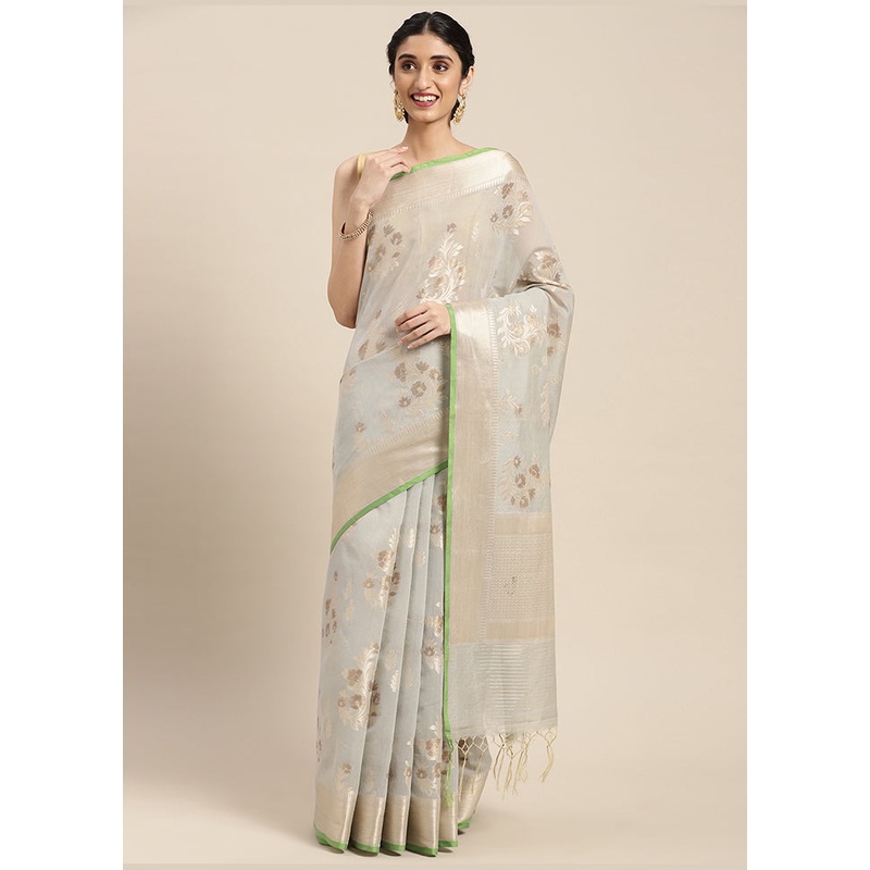 Beige Cotton Zari Saree Without Blouse Piece - JD986581850