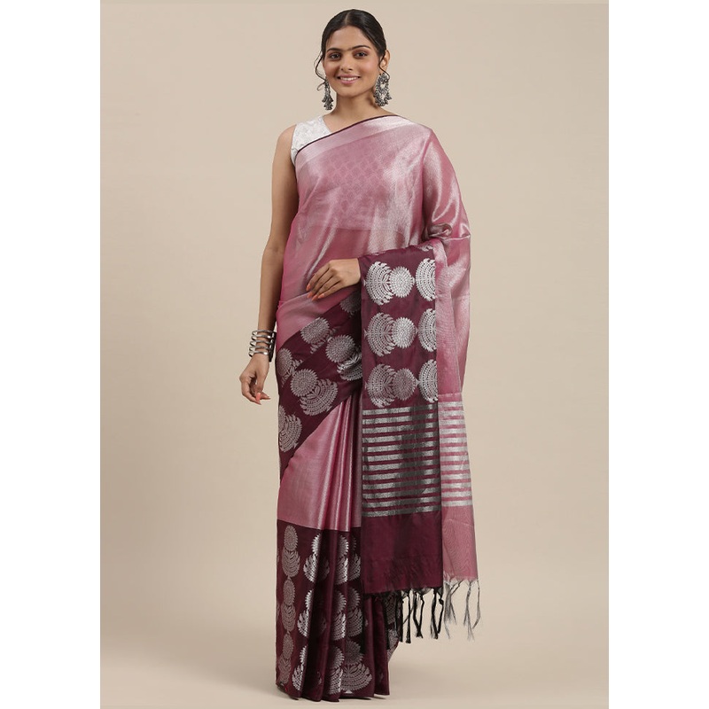 Burgundy Kanjivaram Silk Saree With Blouse Piece - JD986581968