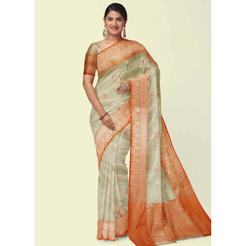 Cream Cotton Zari Saree Without Blouse Piece - JD986581829