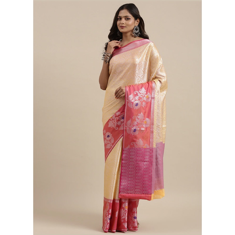 Cream Kanjivaram Silk Saree With Blouse Piece - JD986581965