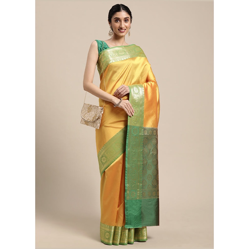 Gold Katan Silk Saree With Blouse Piece - JD986581964