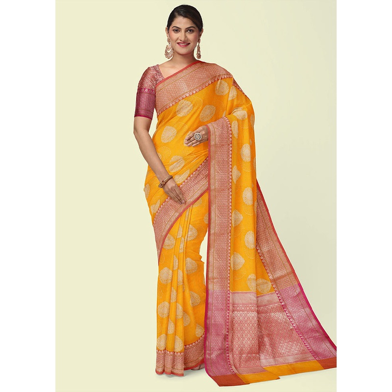 Gold Matka Silk Zari Saree Without Blouse Piece - JD986581949