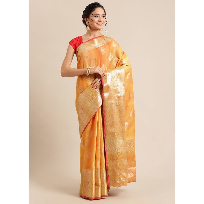 Gold Matka Silk Zari Saree Without Blouse Piece - JD986581950