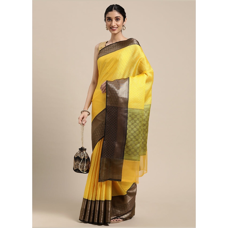 Gold Silk Saree With Blouse Piece - JD986581962