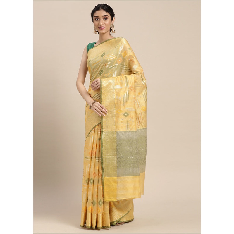 Gold Silk Zari Saree Without Blouse Piece - JD986581952