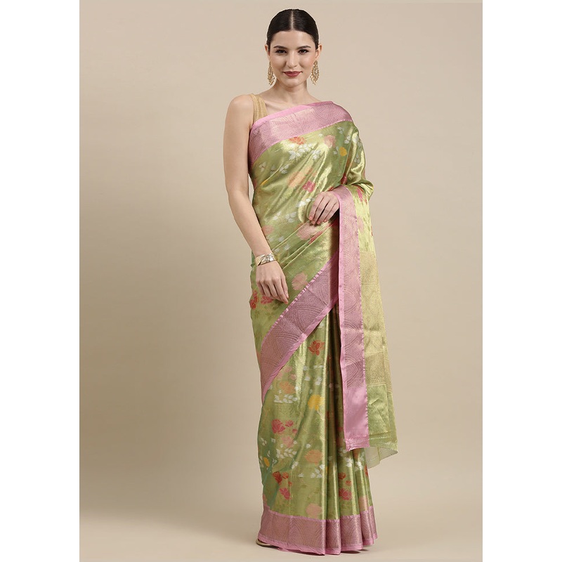 Gold Tissue Silk Saree With Blouse Piece - JD986581954