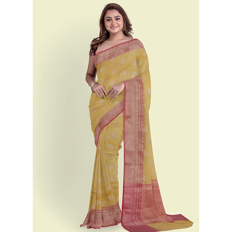 Green Cotton Zari Saree Without Blouse Piece - JD986581818