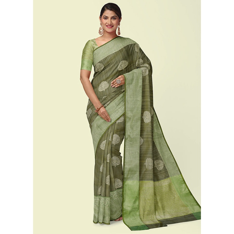 Green Green Matka Silk Zari Saree Without Blouse Piece - JD986581865