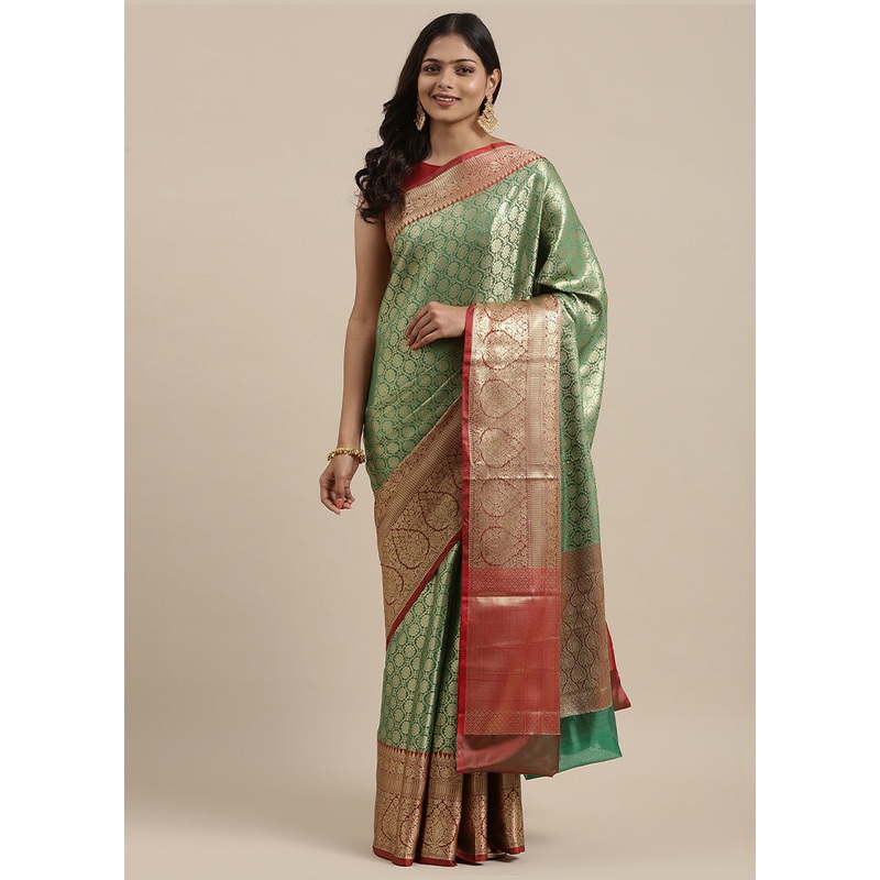 Green Kanchipuram Silk Saree With Blouse Piece - JD986581938