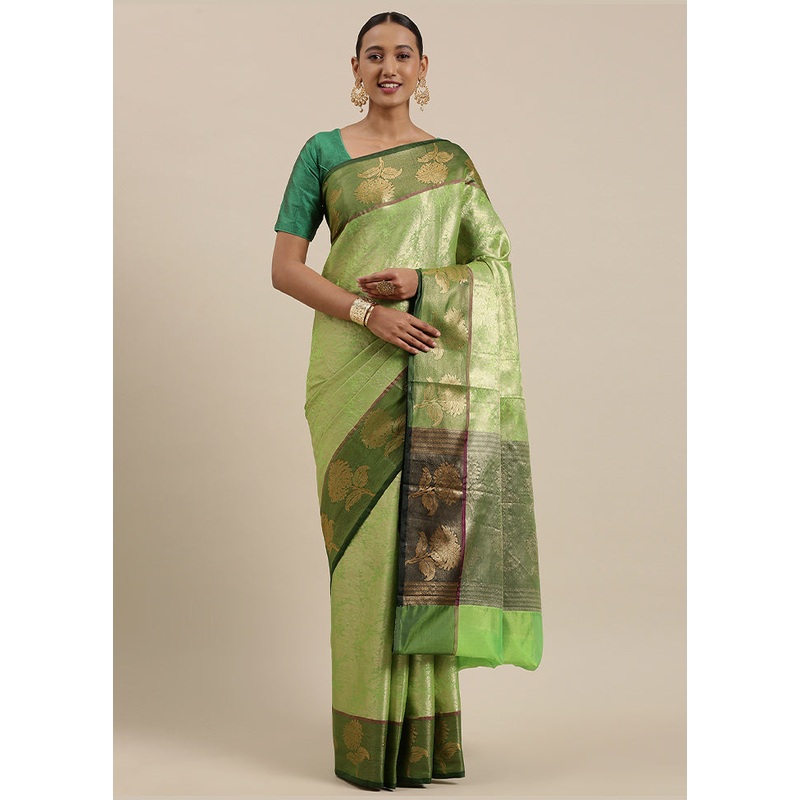 Green Kanchipuram Silk Saree With Blouse Piece - JD986581939