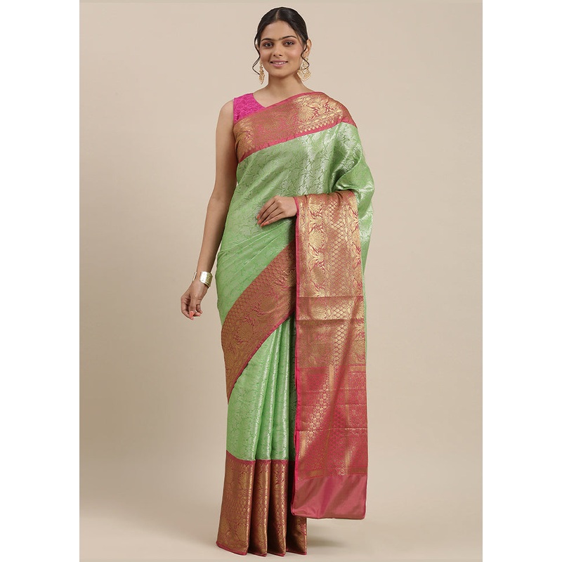 Green Kanchipuram Silk Zari Saree Without Blouse Piece - JD986581929