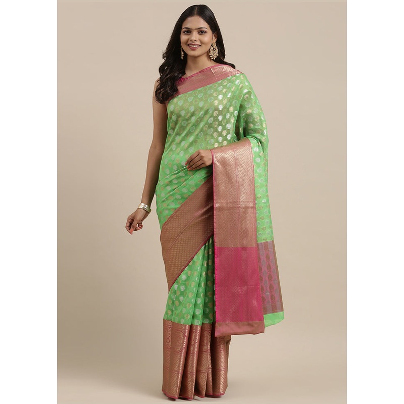 Green Kanchipuram Silk Zari Saree Without Blouse Piece - JD986581930
