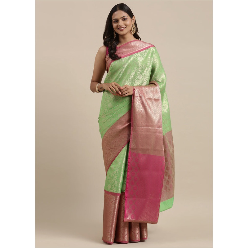 Green Kanchipuram Silk Zari Saree Without Blouse Piece - JD986581931