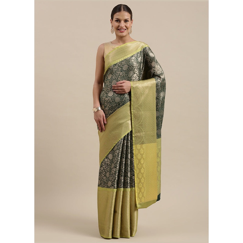 Green Kanchipuram Silk Zari Saree Without Blouse Piece - JD986581932