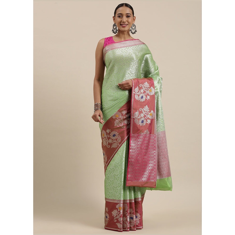 Green Kanjivaram Silk Saree With Blouse Piece - JD986581945
