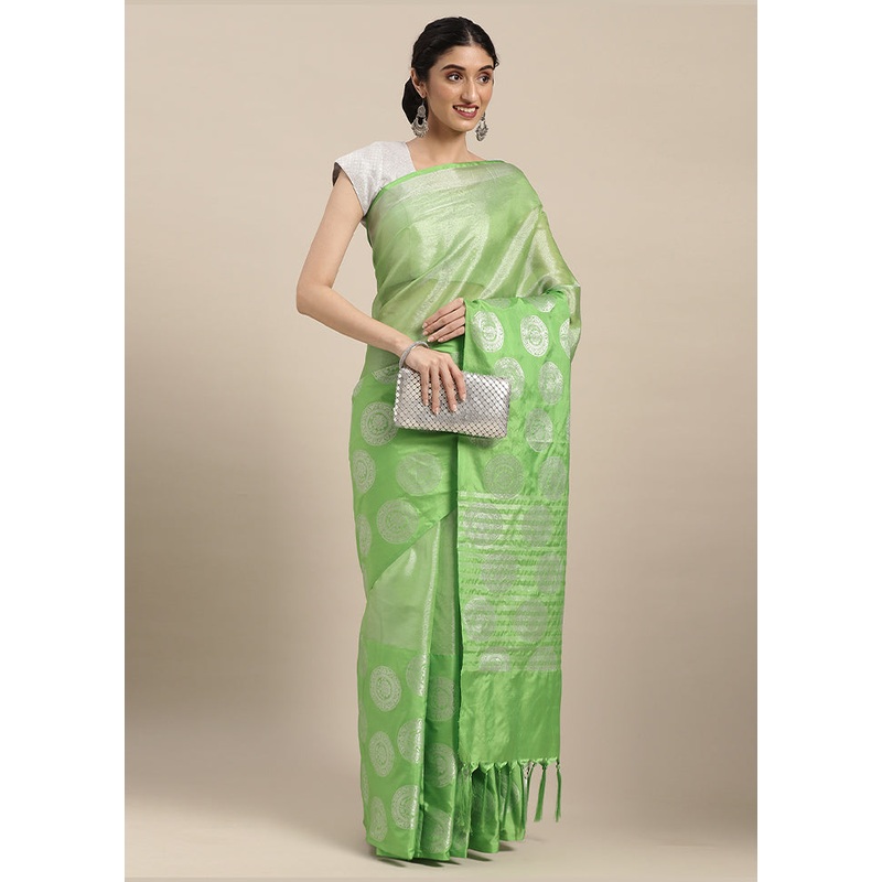 Green Kanjivaram Silk Saree With Blouse Piece - JD986581946