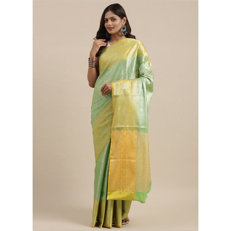 Green Kanjivaram Silk Saree With Blouse Piece - JD986581947