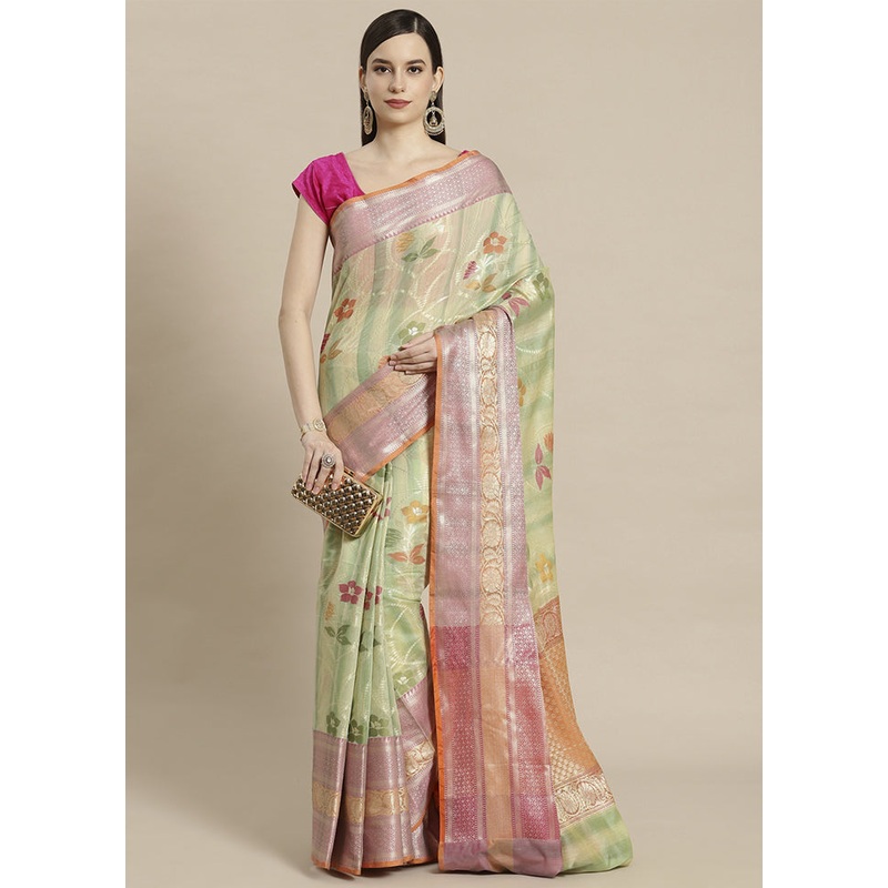 Green Matka Silk Zari Saree Without Blouse Piece - JD986581922