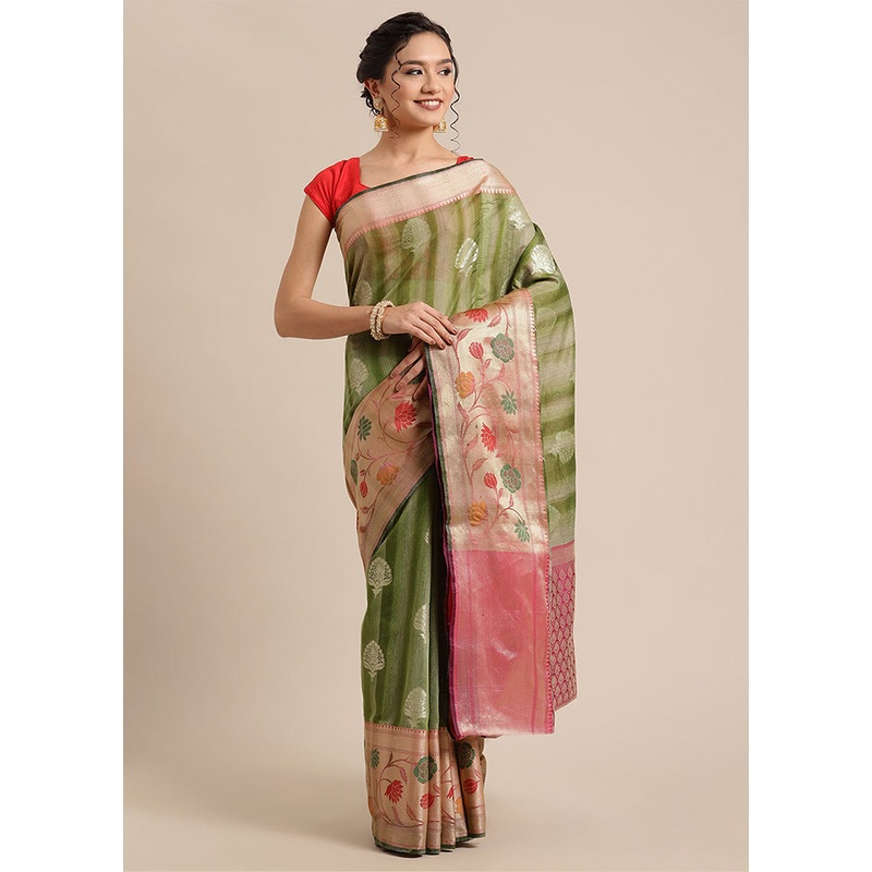 Green Matka Silk Zari Saree Without Blouse Piece - JD986581925