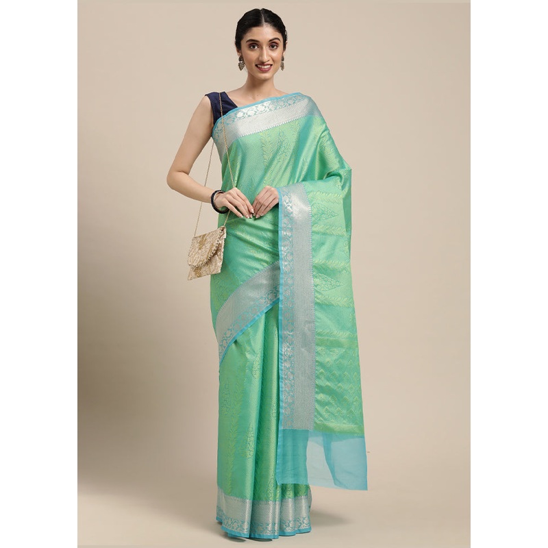 Green Silk Saree With Blouse Piece - JD986581942
