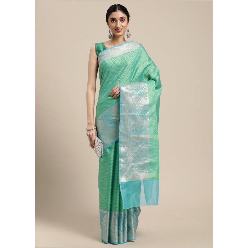 Green Silk Saree With Blouse Piece - JD986581943