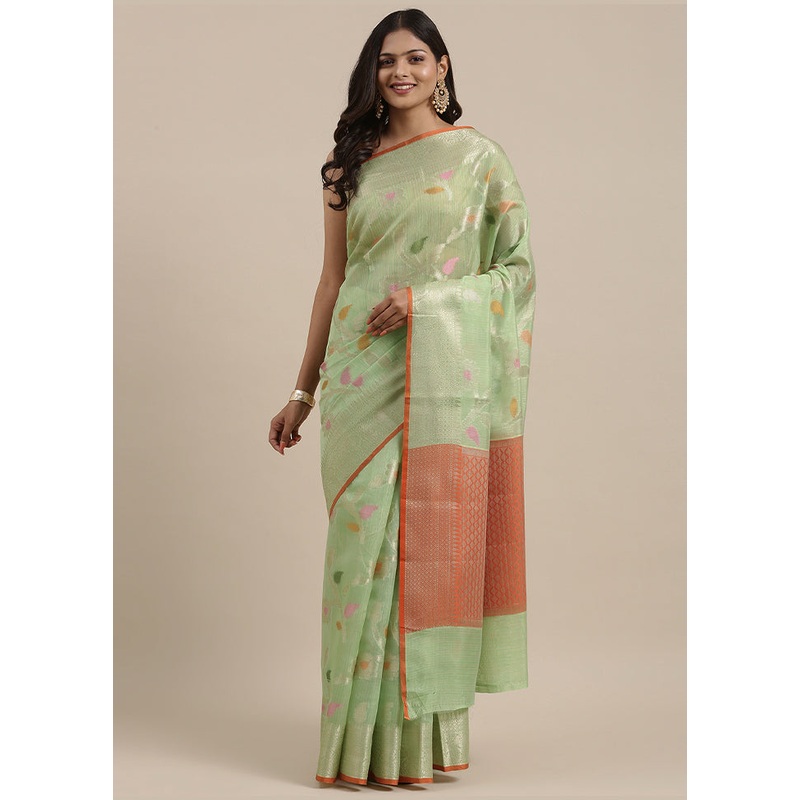 Green Silk Zari Saree Without Blouse Piece - JD986581926