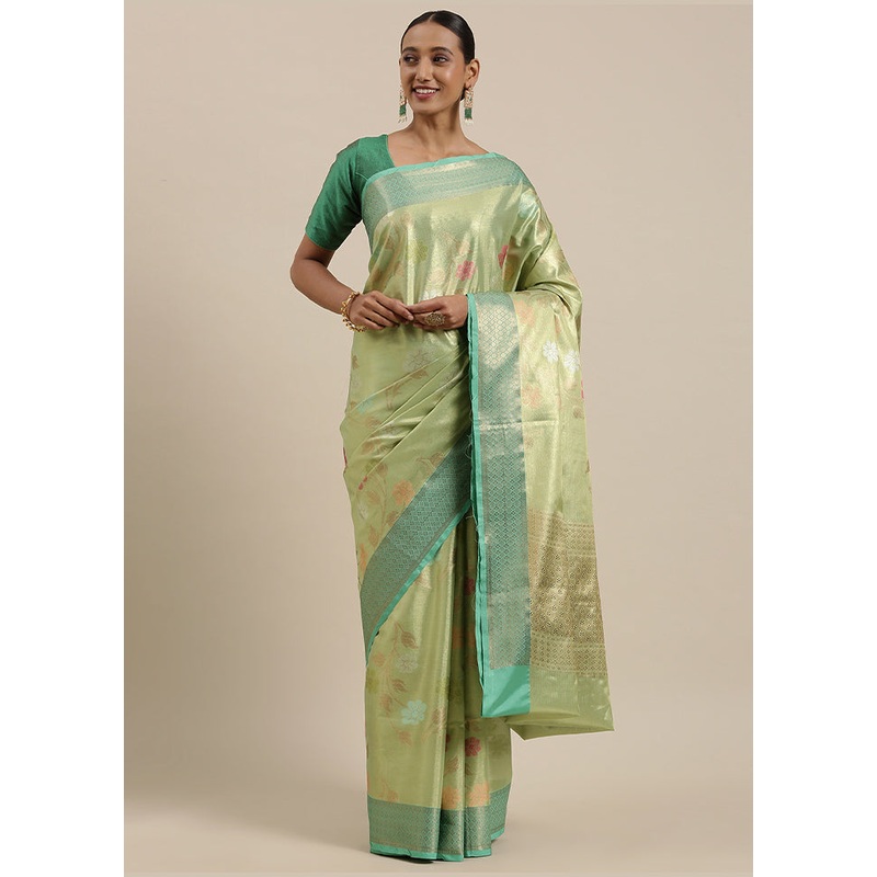 Green Tissue Silk Saree With Blouse Piece - JD986581934