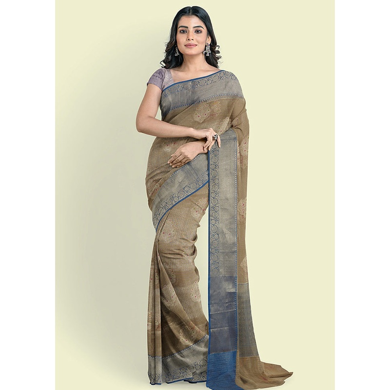 Grey Cotton Zari Saree Without Blouse Piece - JD986581810