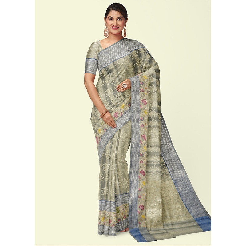 Grey Matka Silk Zari Saree Without Blouse Piece - JD986581913