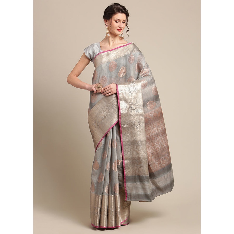 Grey Matka Silk Zari Saree Without Blouse Piece - JD986581914