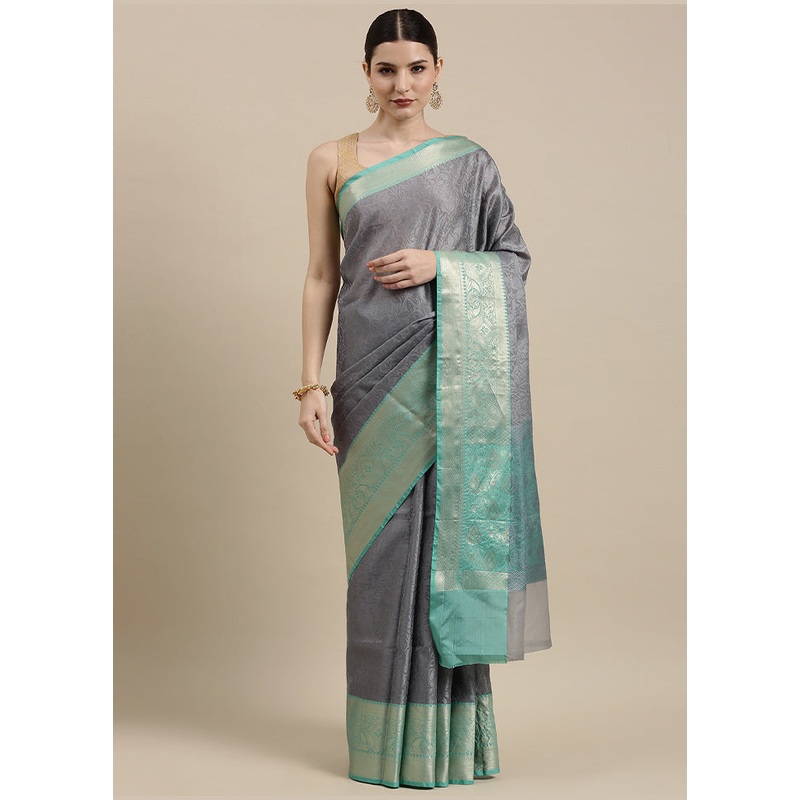 Grey Silk Saree With Blouse Piece - JD986581918