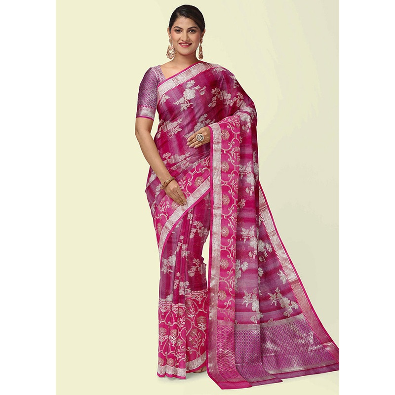 Magenta Matka Silk Zari Saree Without Blouse Piece - JD986581905