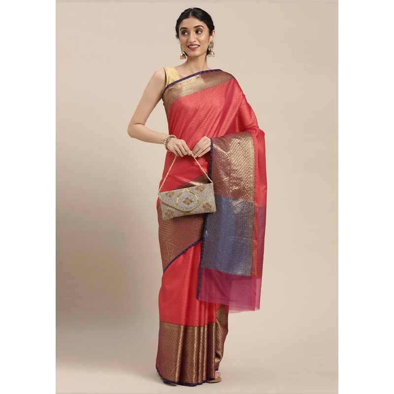 Orange Silk Saree With Blouse Piece - JD986581896