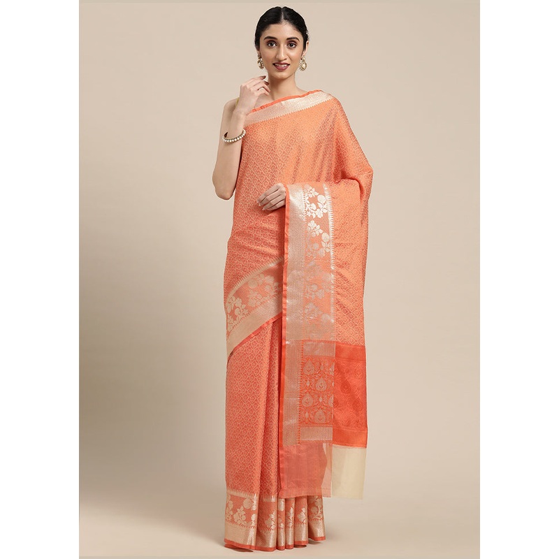 Orange Silk Saree With Blouse Piece - JD986581897