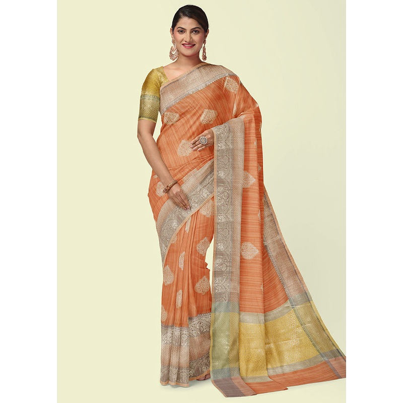 Peach Peach Matka Silk Zari Saree Without Blouse Piece - JD986581864
