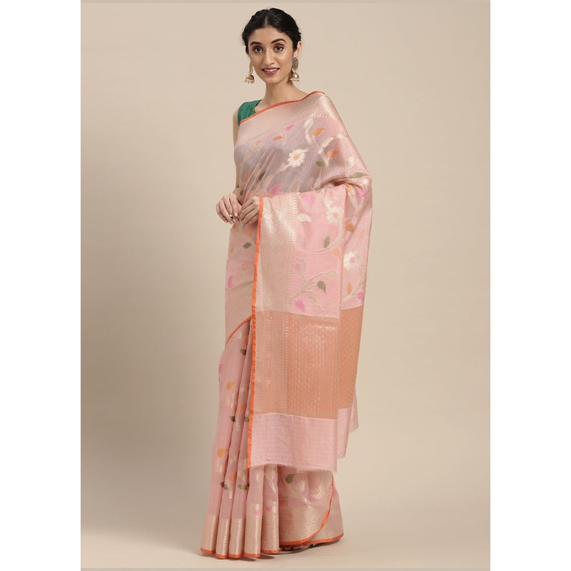 Peach Silk Zari Saree Without Blouse Piece - JD986581890