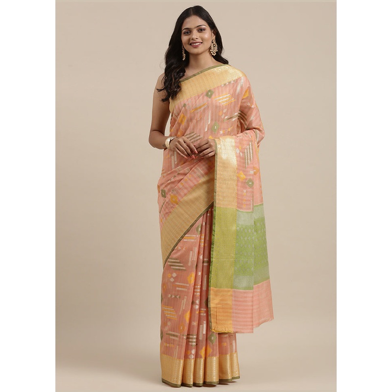 Peach Silk Zari Saree Without Blouse Piece - JD986581891