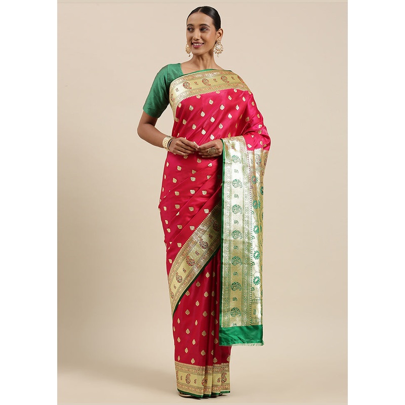 Pink Banarasi Silk Zari Saree Without Blouse Piece - JD986581873