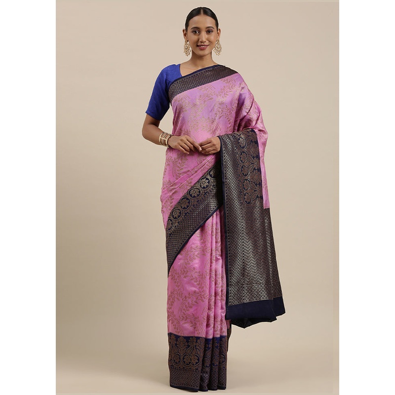 Pink Dupion Silk Zari Saree Without Blouse Piece - JD986581884
