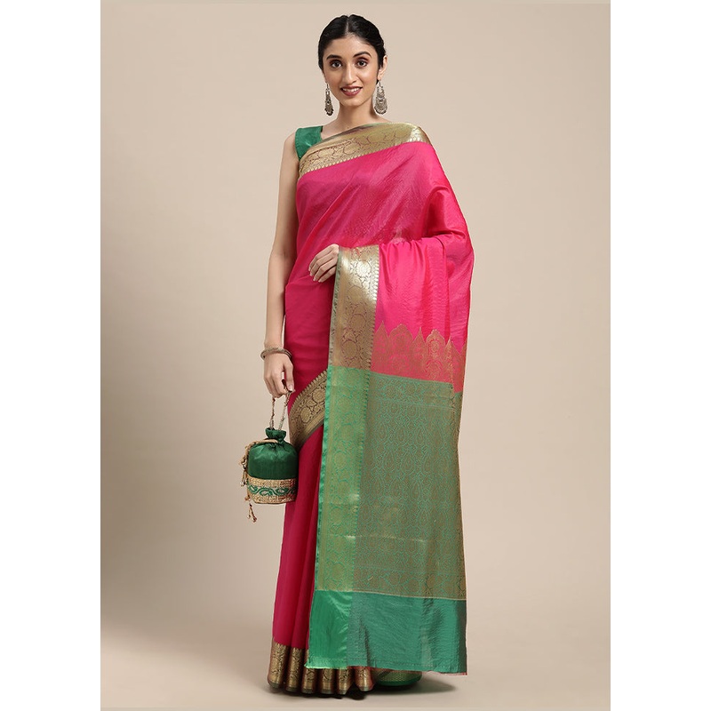 Pink Katan Silk Saree With Blouse Piece - JD986581880