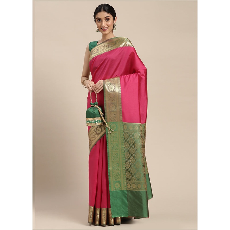 Pink Katan Silk Saree With Blouse Piece - JD986581881