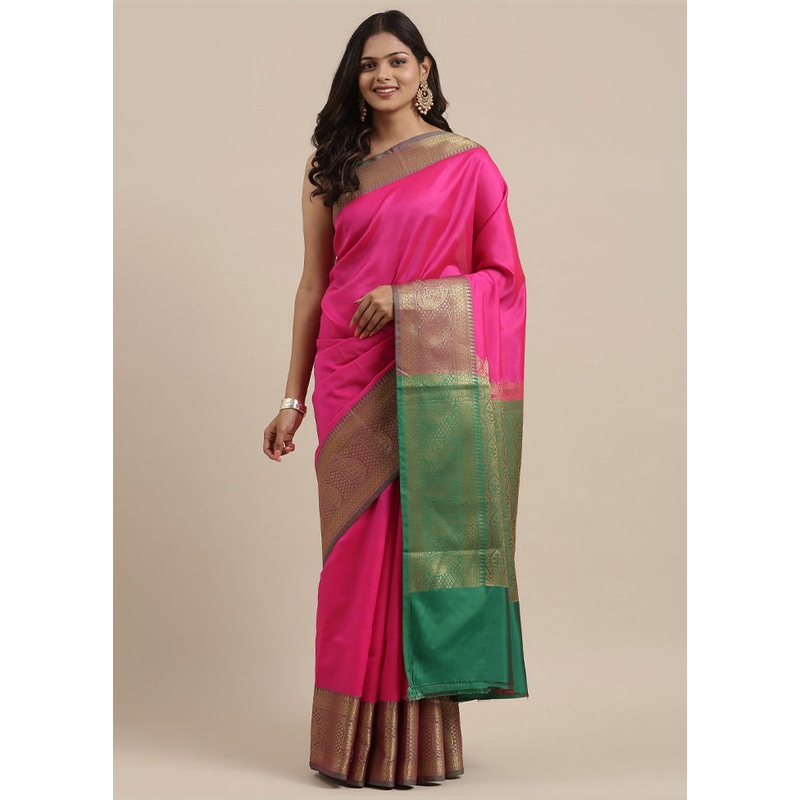 Pink Katan Silk Saree With Blouse Piece - JD986581882