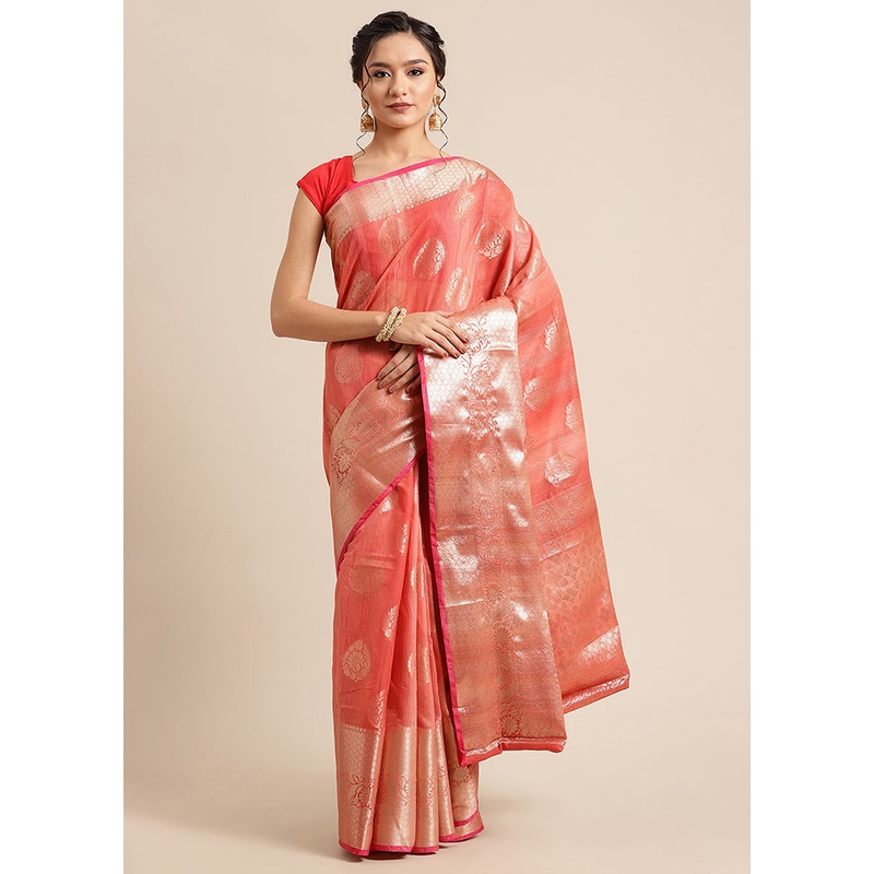 Pink Matka Silk Zari Saree Without Blouse Piece - JD986581867