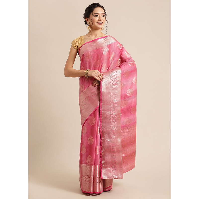 Pink Matka Silk Zari Saree Without Blouse Piece - JD986581874