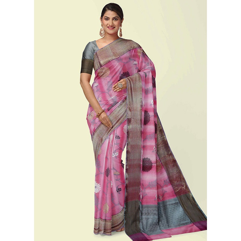 Pink Matka Silk Zari Saree Without Blouse Piece - JD986581875
