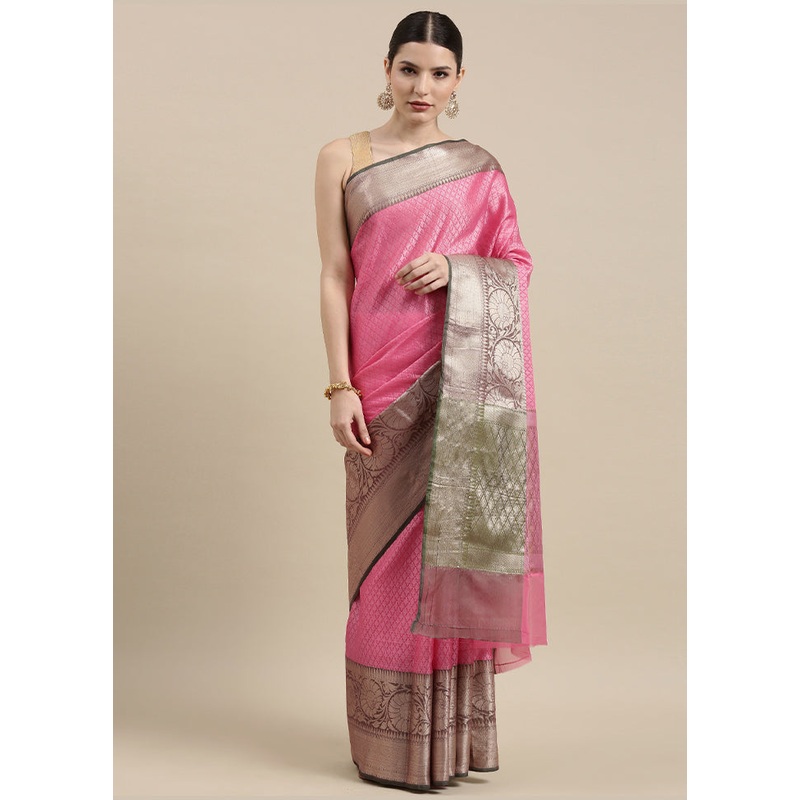 Pink Silk Saree With Blouse Piece - JD986581879